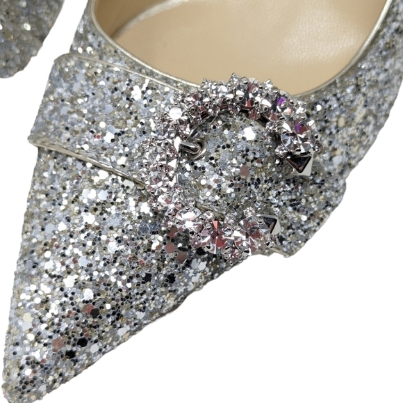 NIB Jimmy Choo Saresa 85 Coarse Glitter Pumps Champagne Silver Size EU 38.5 - Picture 5 of 16